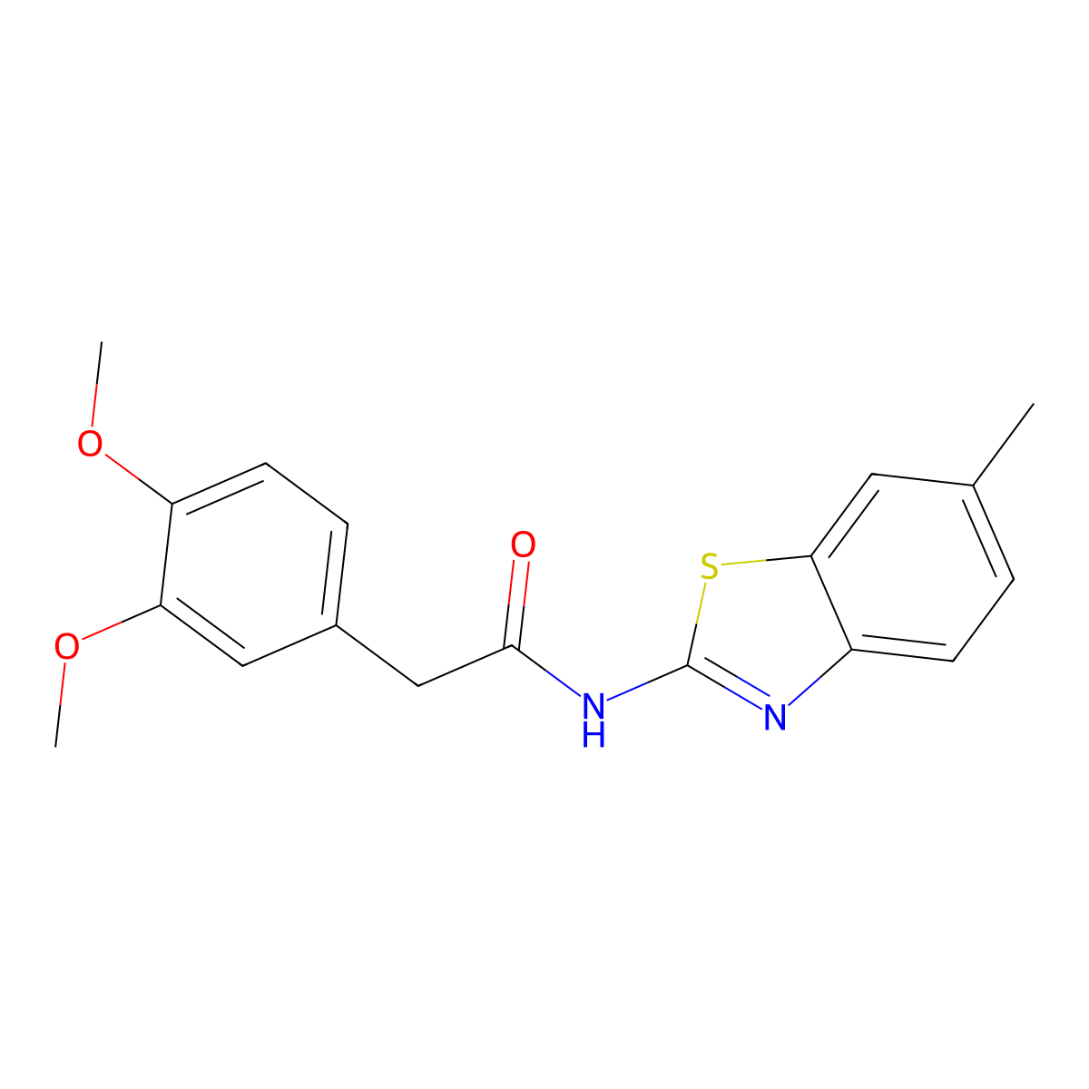 2-(3,4-dimethoxyphenyl)-N-(6-methyl-1,3-benzothiazol-2-yl)acetamide molecular structure, CAS 349438-98-8