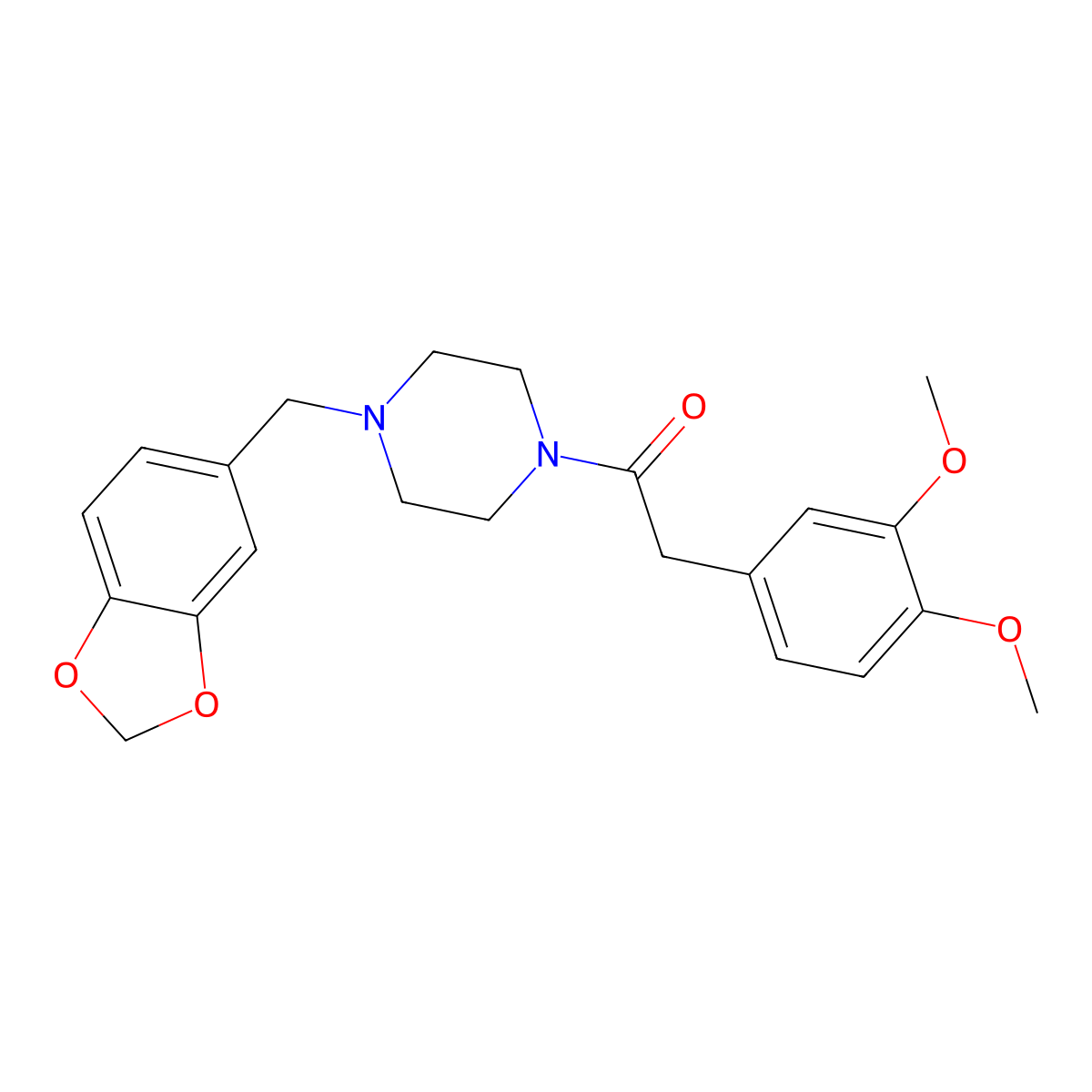 1-[4-(1,3-Benzodioxol-5-ylmethyl)piperazin-1-yl]-2-(3,4-dimethoxyphenyl)ethanone molecular structure, CAS 349439-07-2