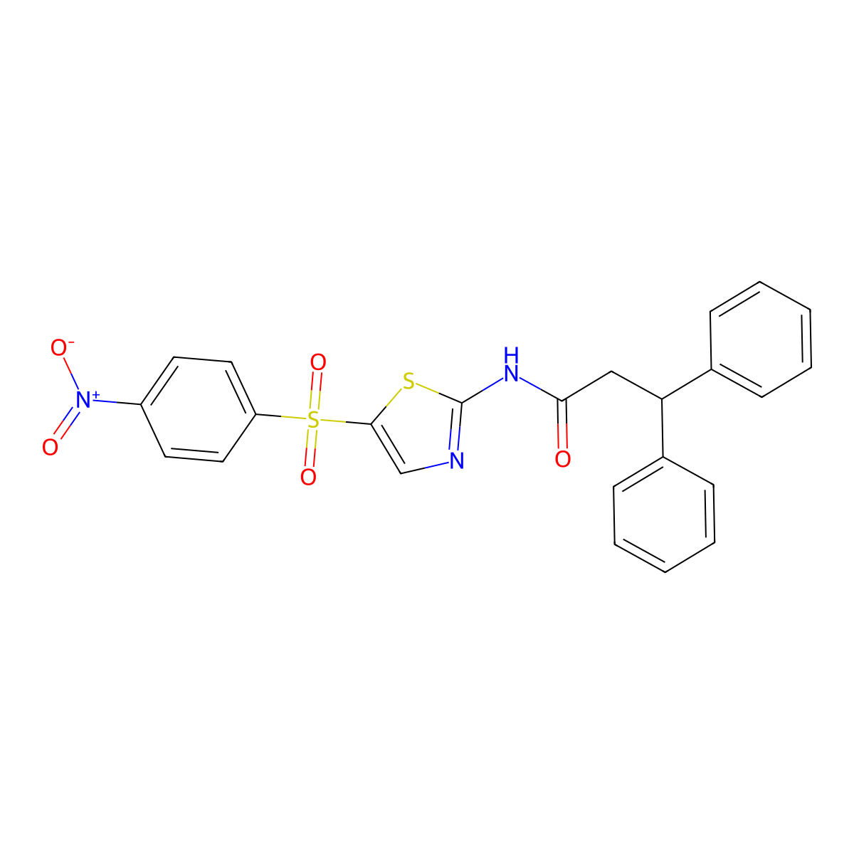 N-[5-(4-nitrophenyl)sulfonyl-1,3-thiazol-2-yl]-3,3-diphenylpropanamide molecular structure, CAS 349439-52-7