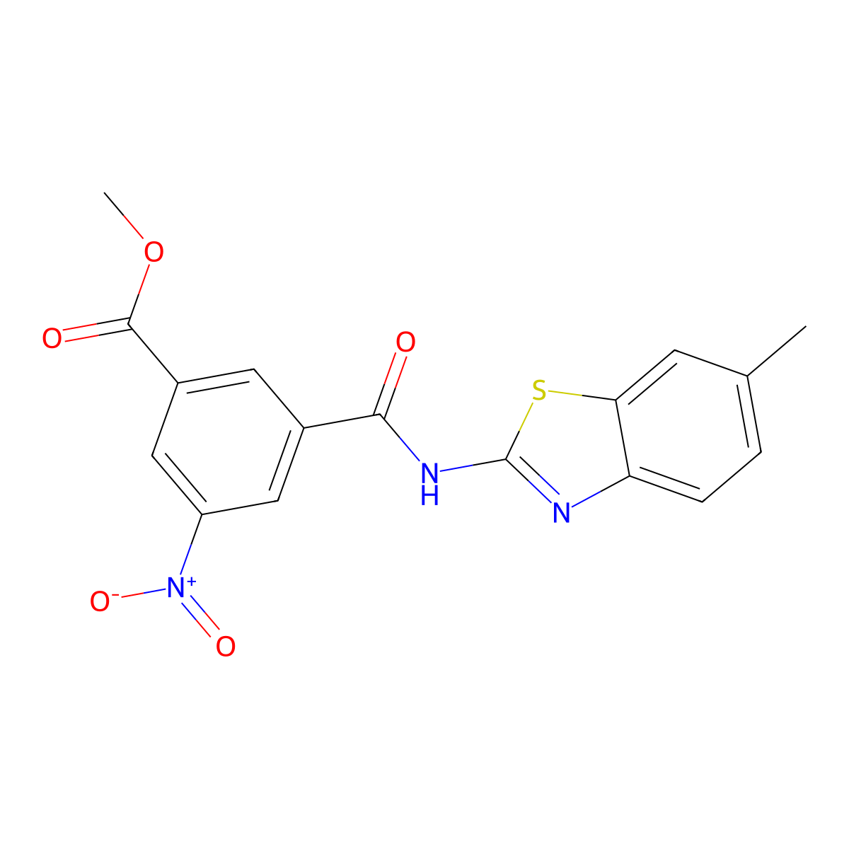 Methyl 3-[(6-methyl-1,3-benzothiazol-2-yl)carbamoyl]-5-nitrobenzoate molecular structure, CAS 349439-89-0