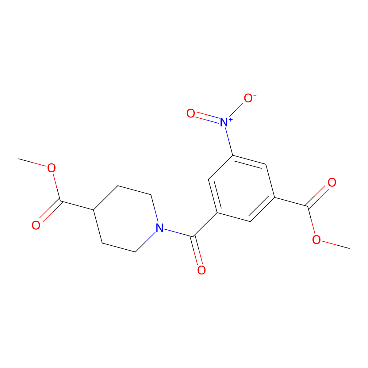 Methyl 3-{[4-(methoxycarbonyl)piperidyl]carbonyl}-5-nitrobenzoate molecular structure, CAS 349439-95-8