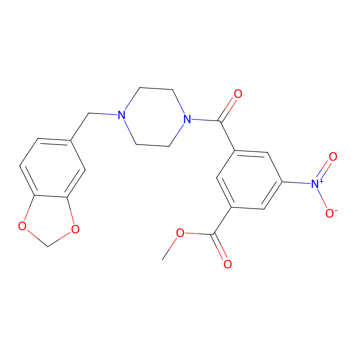 Methyl 3-{[4-(1,3-benzodioxol-5-ylmethyl)piperazin-1-yl]carbonyl}-5-nitrobenzoate molecular structure, CAS 349439-99-2