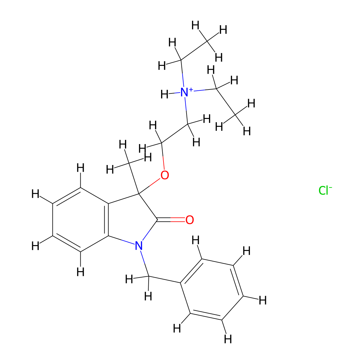 2-Indolinone, 1-benzyl-3-(2-(diethylamino)ethoxy)-3-methyl-, hydrochloride molecular structure, CAS 34944-00-8