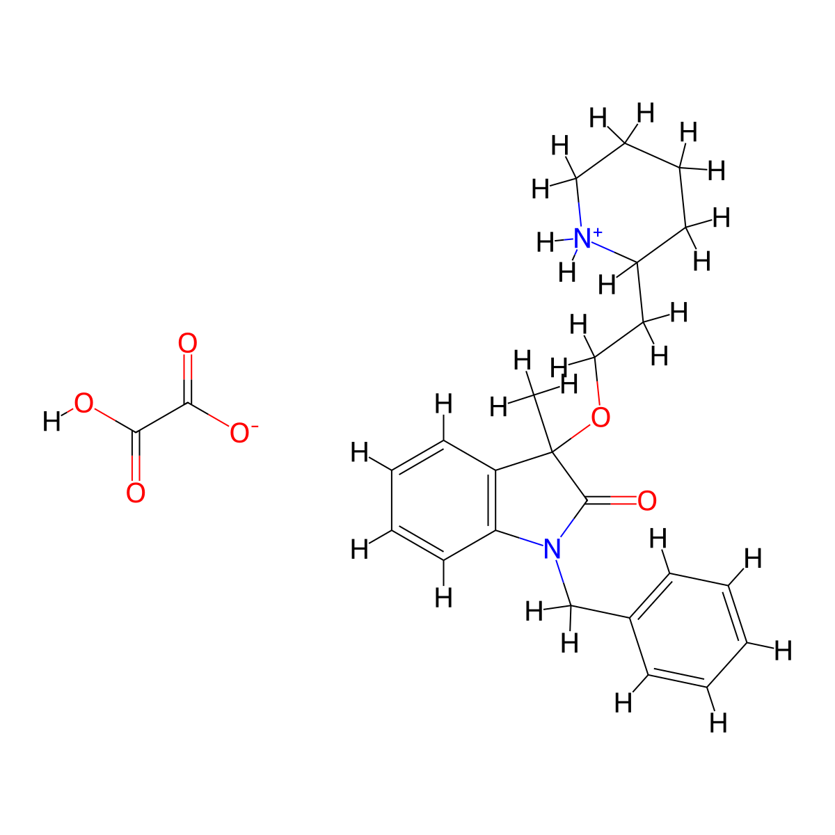 2-Indolinone, 1-benzyl-3-methyl-3-(2-(piperidino)ethoxy)-, oxalate molecular structure, CAS 34944-01-9
