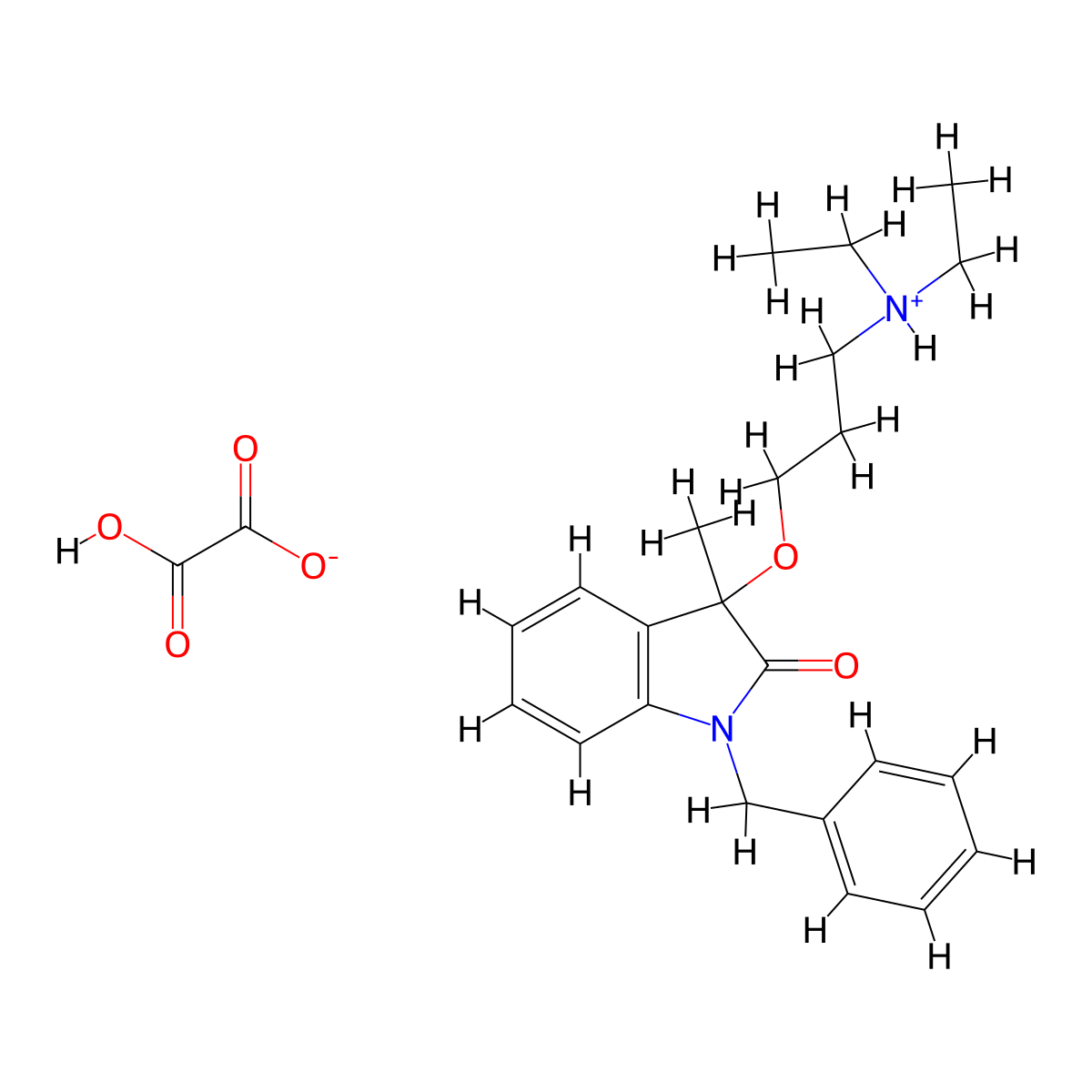 2-Indolinone, 1-benzyl-3-(3-(diethylamino)propoxy)-3-methyl-, oxalate molecular structure, CAS 34944-02-0