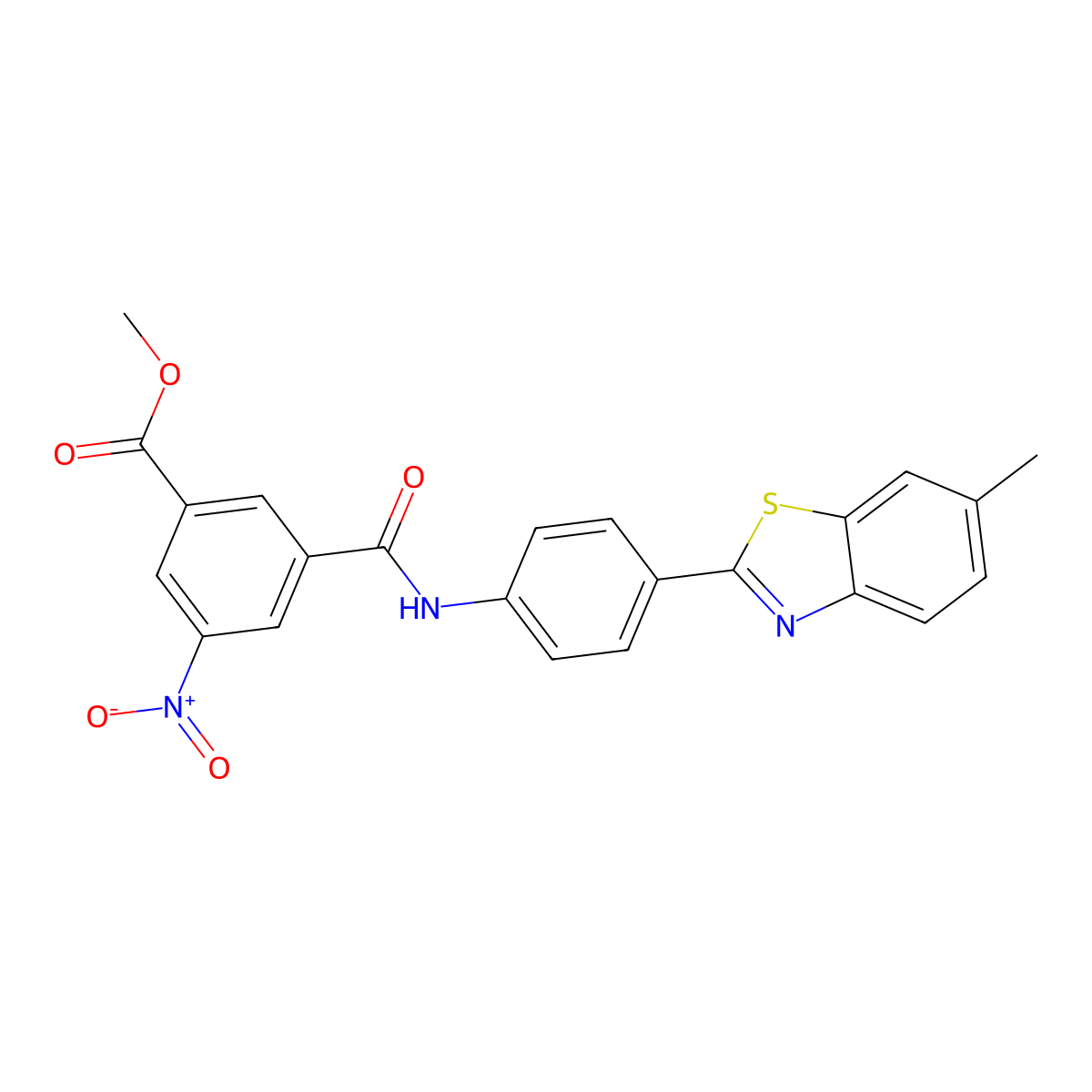 methyl 5-{N-[4-(6-methylbenzothiazol-2-yl)phenyl]carbamoyl}-3-nitrobenzoate molecular structure, CAS 349440-00-2