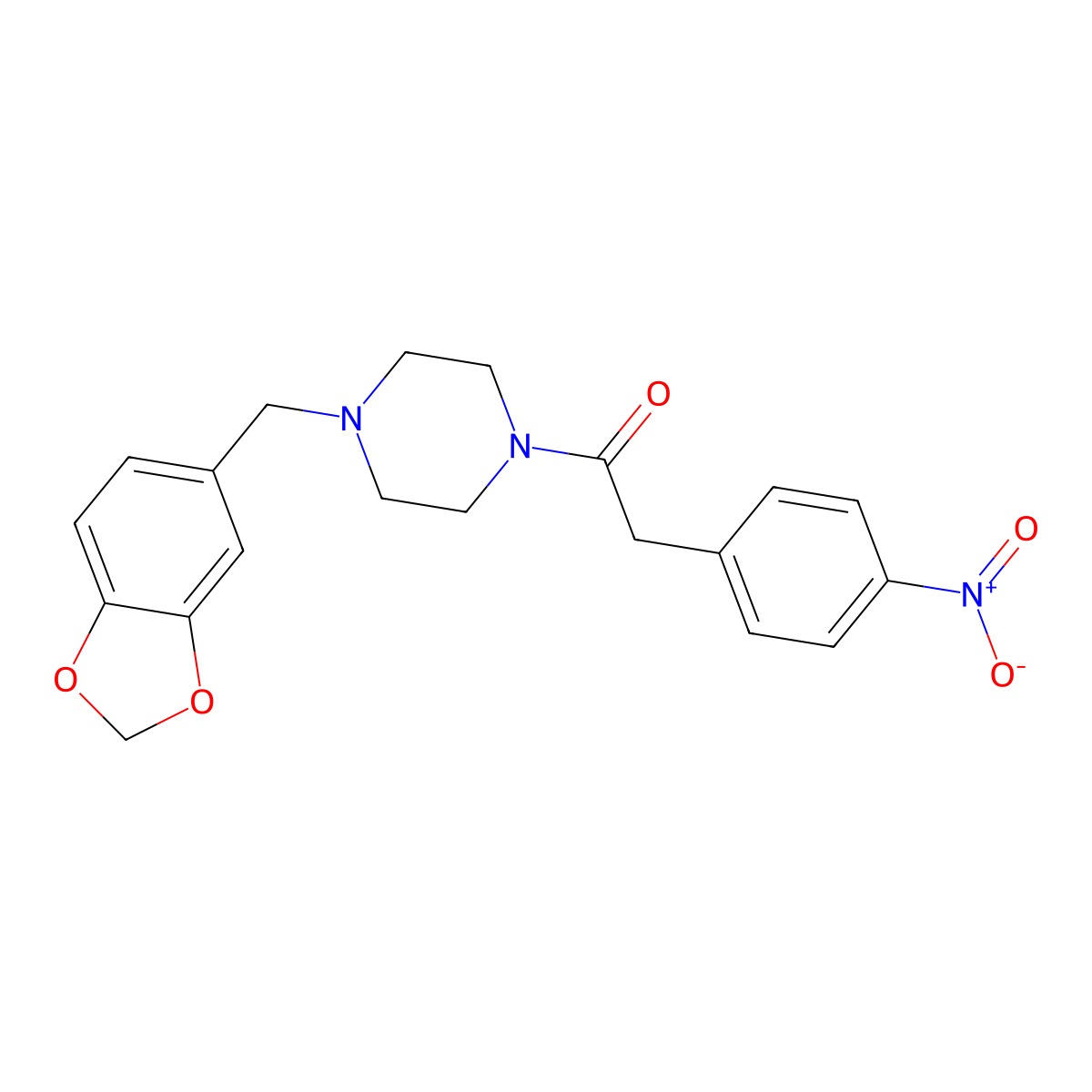 1-[4-(1,3-Benzodioxol-5-ylmethyl)piperazin-1-yl]-2-(4-nitrophenyl)ethanone molecular structure, CAS 349440-41-1