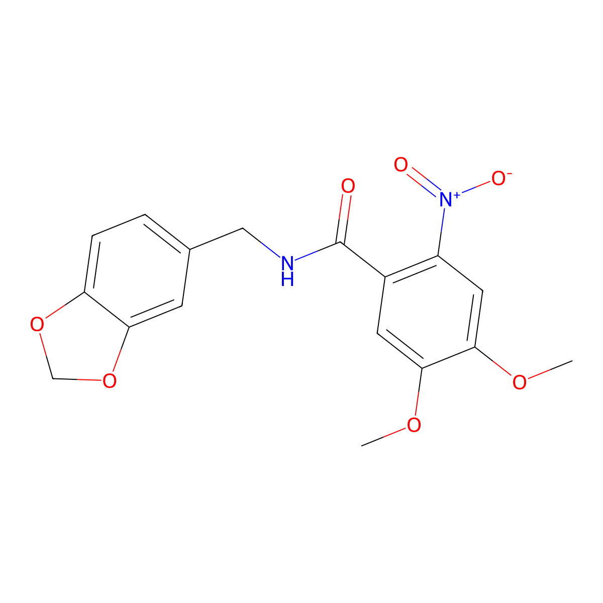 N-(1,3-benzodioxol-5-ylmethyl)-4,5-dimethoxy-2-nitrobenzamide molecular structure, CAS 349440-60-4