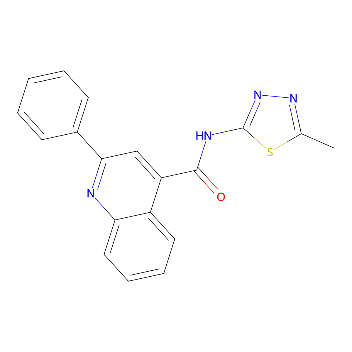 N-(5-methyl-1,3,4-thiadiazol-2-yl)-2-phenylquinoline-4-carboxamide molecular structure, CAS 349440-88-6