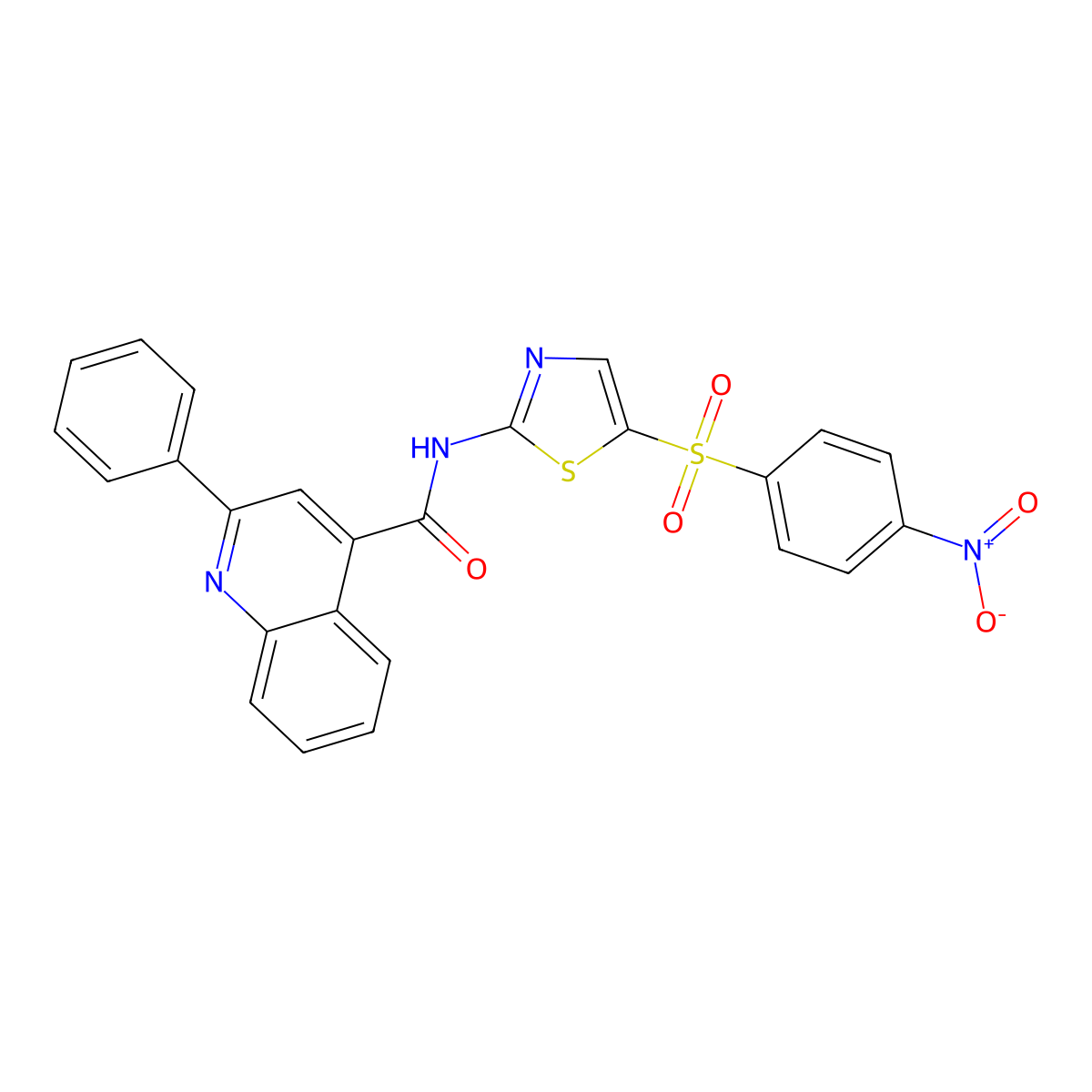N-(5-((4-nitrophenyl)sulfonyl)thiazol-2-yl)-2-phenylquinoline-4-carboxamide molecular structure, CAS 349441-00-5
