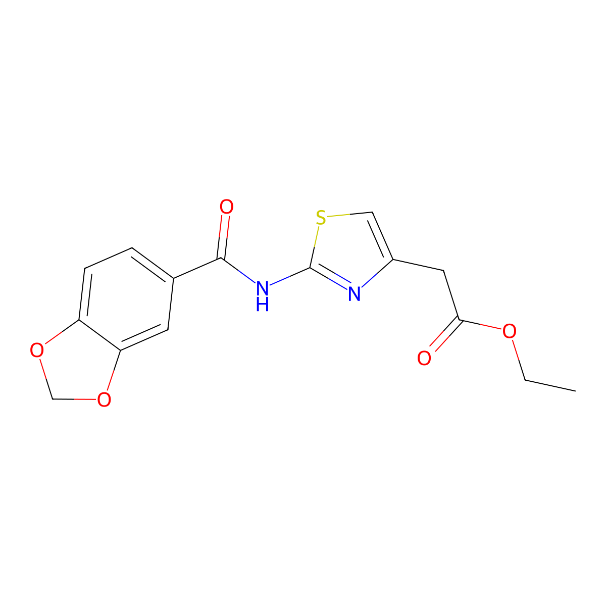 Ethyl {2-[(1,3-benzodioxol-5-ylcarbonyl)amino]-1,3-thiazol-4-yl}acetate molecular structure, CAS 349441-12-9