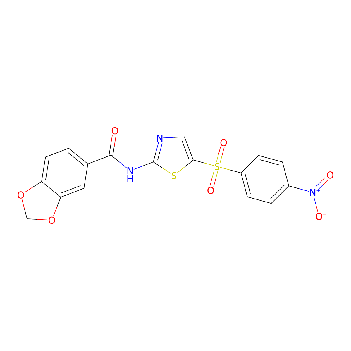 N-(5-((4-nitrophenyl)sulfonyl)thiazol-2-yl)benzo[d][1,3]dioxole-5-carboxamide molecular structure, CAS 349441-17-4