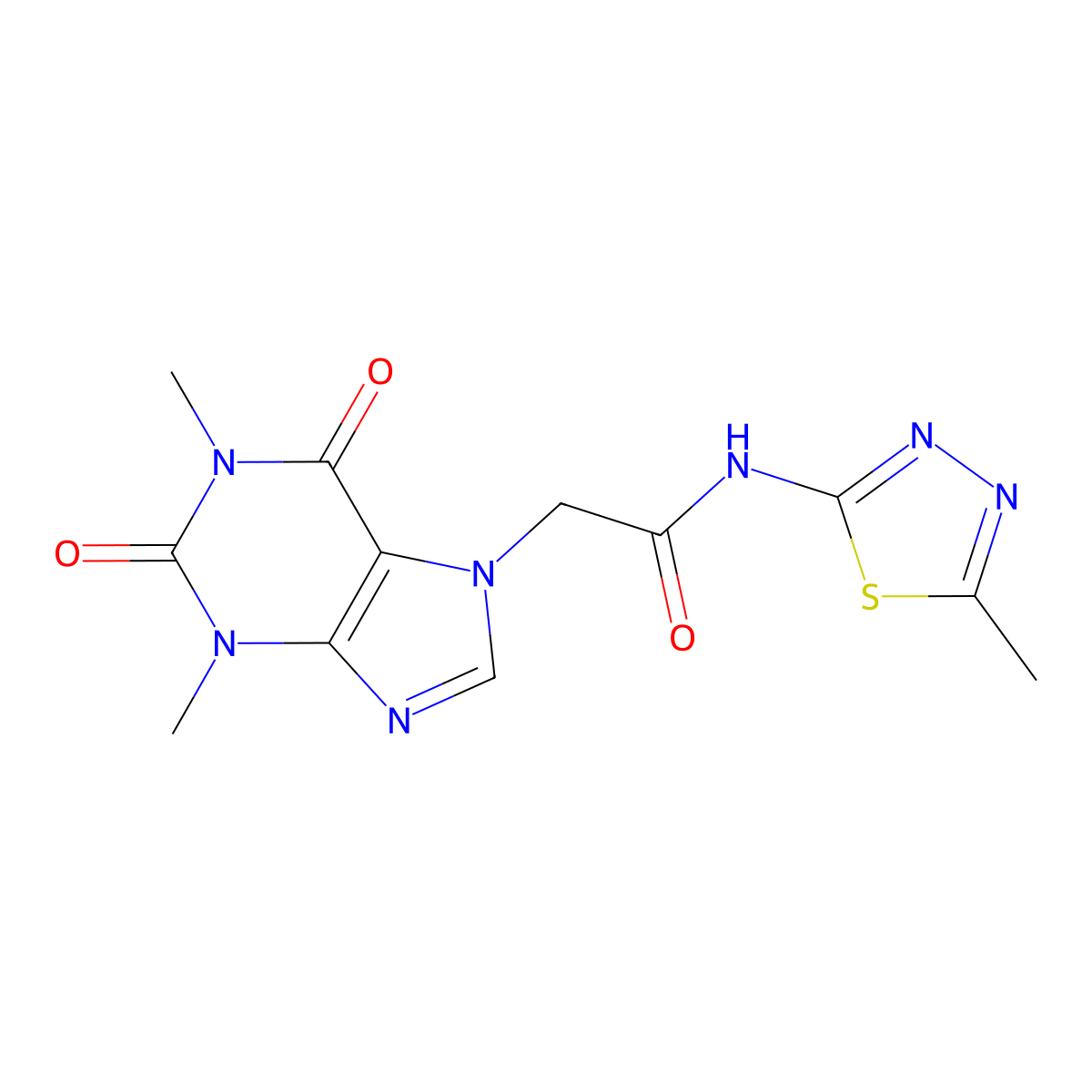2-(1,3-dimethyl-2,6-dioxo-1,2,3,6-tetrahydro-7H-purin-7-yl)-N-(5-methyl-1,3,4-thiadiazol-2-yl)acetamide molecular structure, CAS 349441-20-9