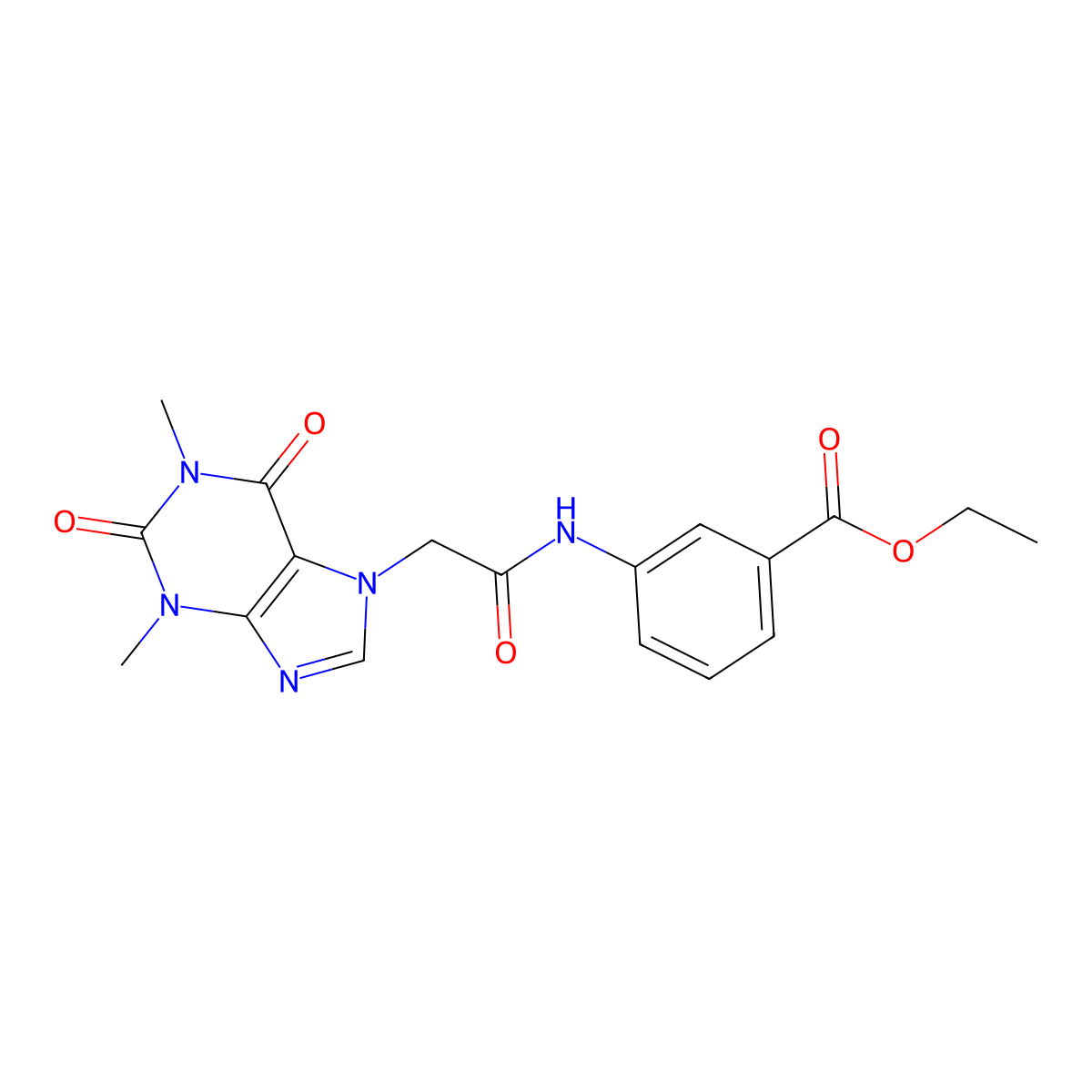 ethyl 3-{[(1,3-dimethyl-2,6-dioxo-1,2,3,6-tetrahydro-7H-purin-7-yl)acetyl]amino}benzoate molecular structure, CAS 349441-22-1