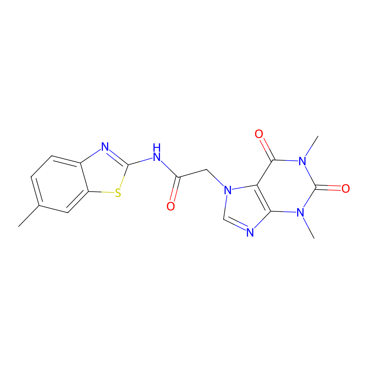 2-(1,3-dimethyl-2,6-dioxo-1,2,3,6-tetrahydro-7H-purin-7-yl)-N-(6-methyl-1,3-benzothiazol-2-yl)acetamide molecular structure, CAS 349441-28-7