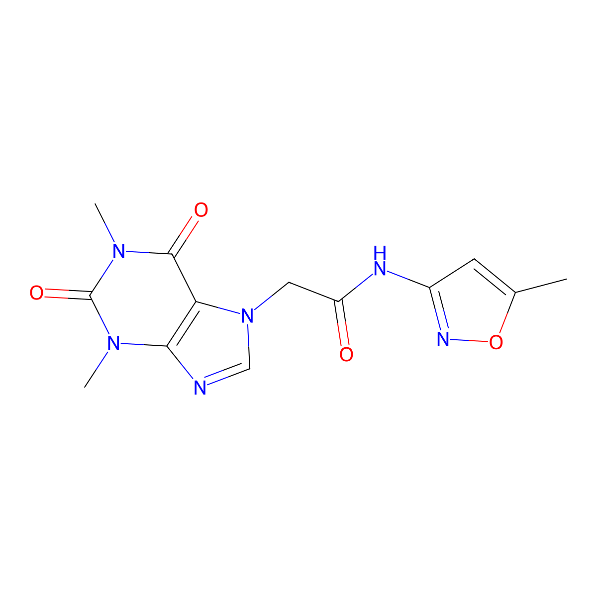 2-(1,3-dimethyl-2,6-dioxo-1,2,3,6-tetrahydro-7H-purin-7-yl)-N-(5-methyl-1,2-oxazol-3-yl)acetamide molecular structure, CAS 349441-29-8