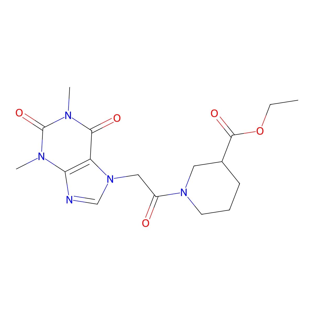 Ethyl 1-[2-(1,3-dimethyl-2,6-dioxopurin-7-yl)acetyl]piperidine-3-carboxylate molecular structure, CAS 349441-31-2