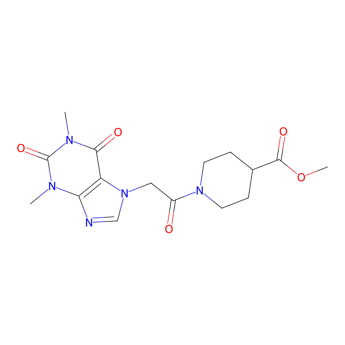 methyl 1-[(1,3-dimethyl-2,6-dioxo-1,2,3,6-tetrahydro-7H-purin-7-yl)acetyl]piperidine-4-carboxylate molecular structure, CAS 349441-34-5