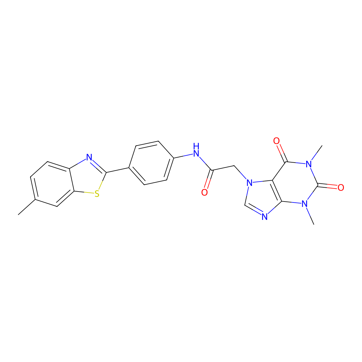 2-(1,3-dimethyl-2,6-dioxo-1,2,3,6-tetrahydro-7H-purin-7-yl)-N-[4-(6-methyl-1,3-benzothiazol-2-yl)phenyl]acetamide molecular structure, CAS 349441-39-0