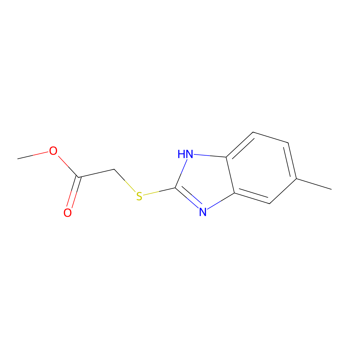 methyl 2-[(5-methyl-1H-1,3-benzodiazol-2-yl)sulfanyl]acetate molecular structure, CAS 349444-93-5