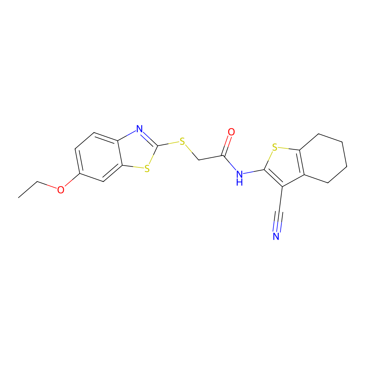 N-(3-cyano-4,5,6,7-tetrahydro-1-benzothiophen-2-yl)-2-[(6-ethoxy-1,3-benzothiazol-2-yl)sulfanyl]acetamide molecular structure, CAS 349445-54-1