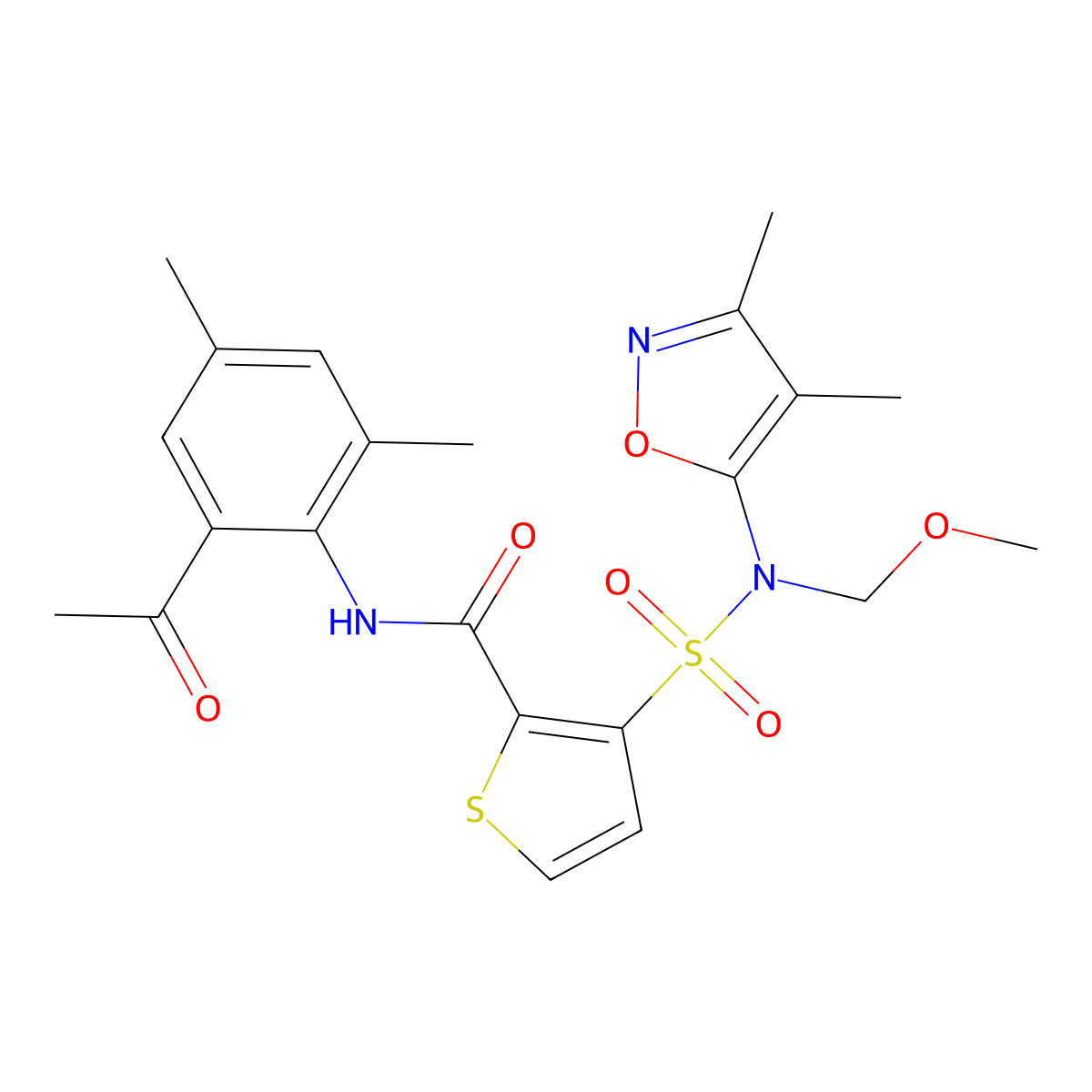 N-(2-acetyl-4,6-dimethylphenyl)-3-[(3,4-dimethyl-1,2-oxazol-5-yl)(methoxymethyl)sulfamoyl]thiophene-2-carboxamide molecular structure, CAS 349453-48-1