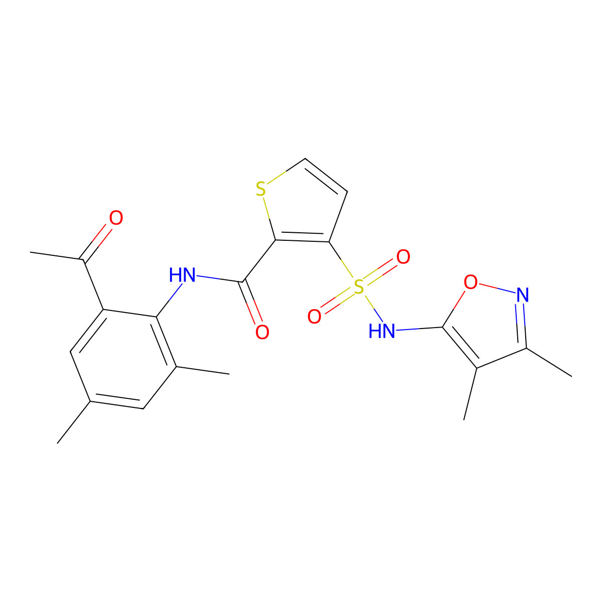 N-(2-acetyl-4,6-dimethylphenyl)-3-(3,4-dimethylisoxazol-5-ylsulfamoyl)thiophene-2-carboxamide molecular structure, CAS 349453-49-2