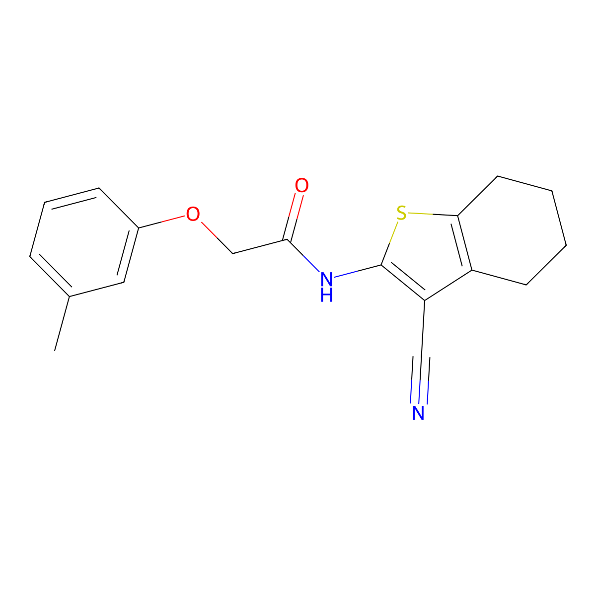 N-(3-cyano-4,5,6,7-tetrahydro-1-benzothien-2-yl)-2-(3-methylphenoxy)acetamide molecular structure, CAS 349474-21-1