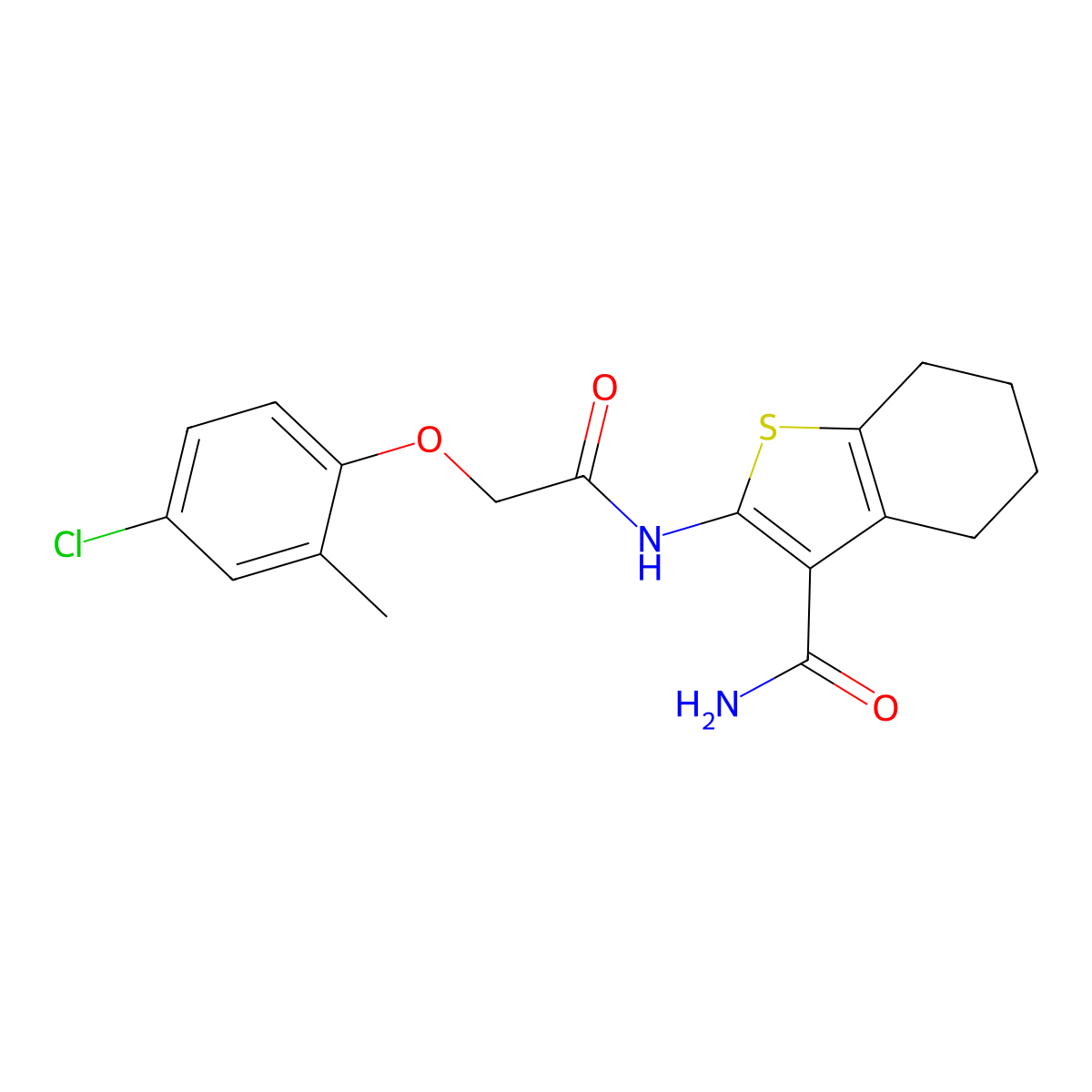 2-{[(4-Chloro-2-methylphenoxy)acetyl]amino}-4,5,6,7-tetrahydro-1-benzothiophene-3-carboxamide molecular structure, CAS 349477-15-2