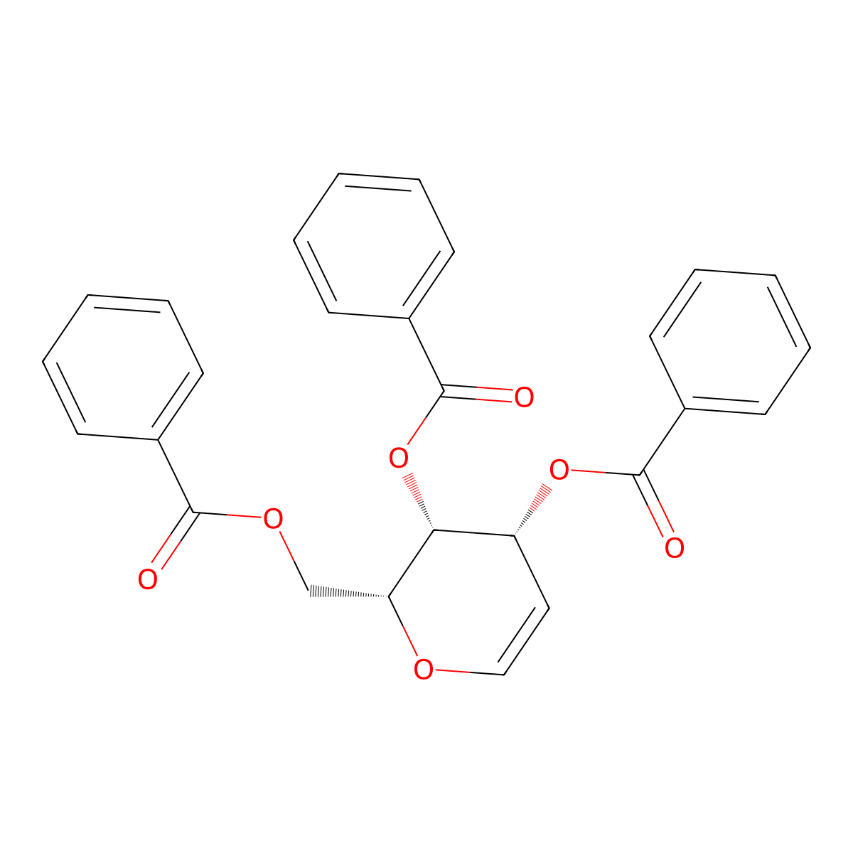 2,6-Anhydro-1,3,4-tri-O-benzoyl-5-deoxy-D-arabino-hex-5-enitol molecular structure, CAS 34948-79-3