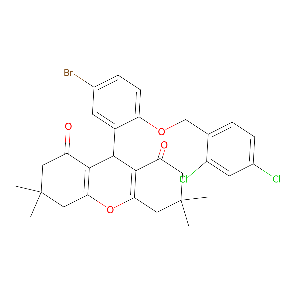 9-{5-bromo-2-[(2,4-dichlorobenzyl)oxy]phenyl}-3,3,6,6-tetramethyl-3,4,5,6,7,9-hexahydro-1H-xanthene-1,8(2H)-dione molecular structure, CAS 349498-64-2