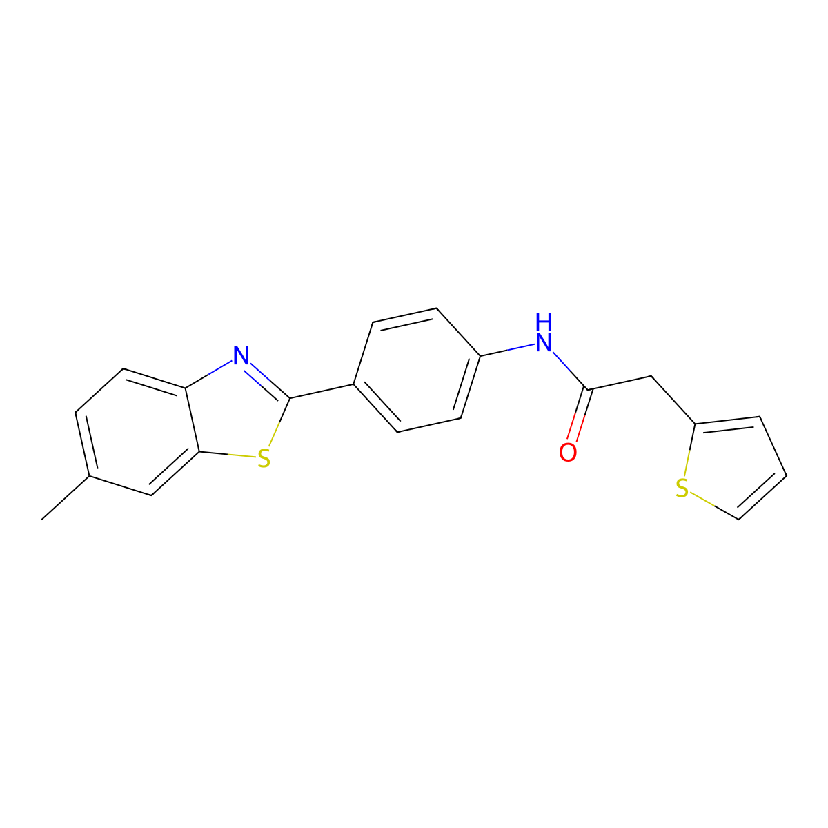 N-[4-(6-methyl-1,3-benzothiazol-2-yl)phenyl]-2-(thiophen-2-yl)acetamide molecular structure, CAS 349538-12-1