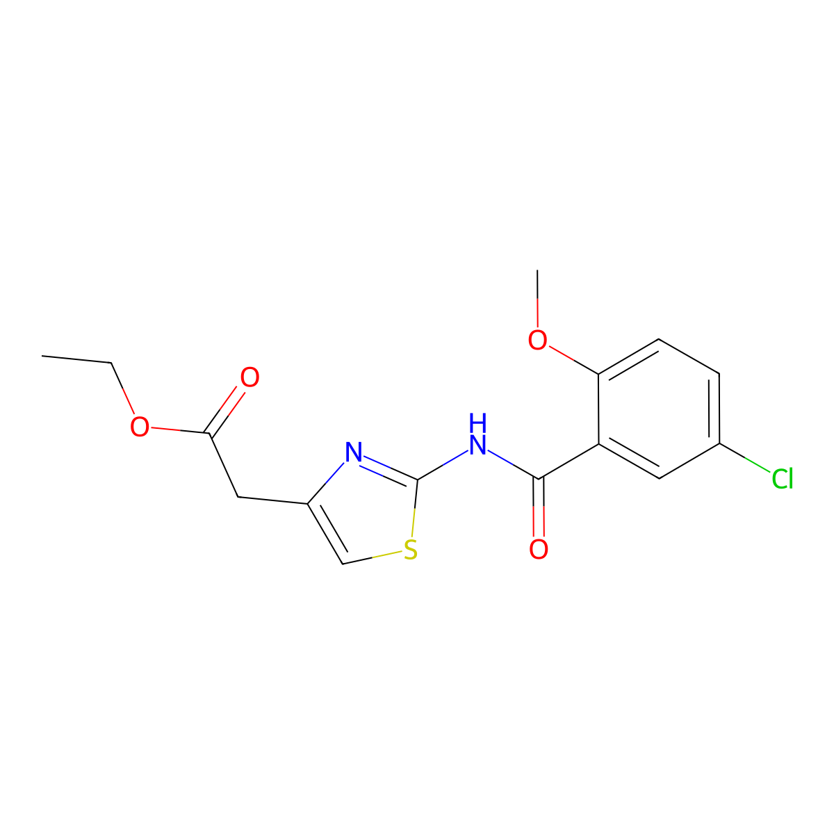 Ethyl {2-[(5-chloro-2-methoxybenzoyl)amino]-1,3-thiazol-4-yl}acetate molecular structure, CAS 349538-81-4