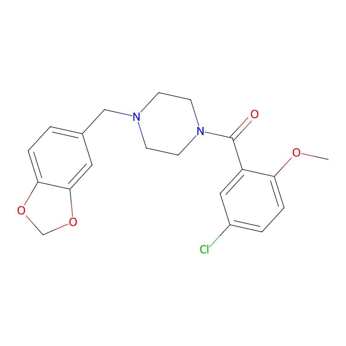 [4-(1,3-Benzodioxol-5-ylmethyl)piperazin-1-yl]-(5-chloro-2-methoxyphenyl)methanone molecular structure, CAS 349538-96-1