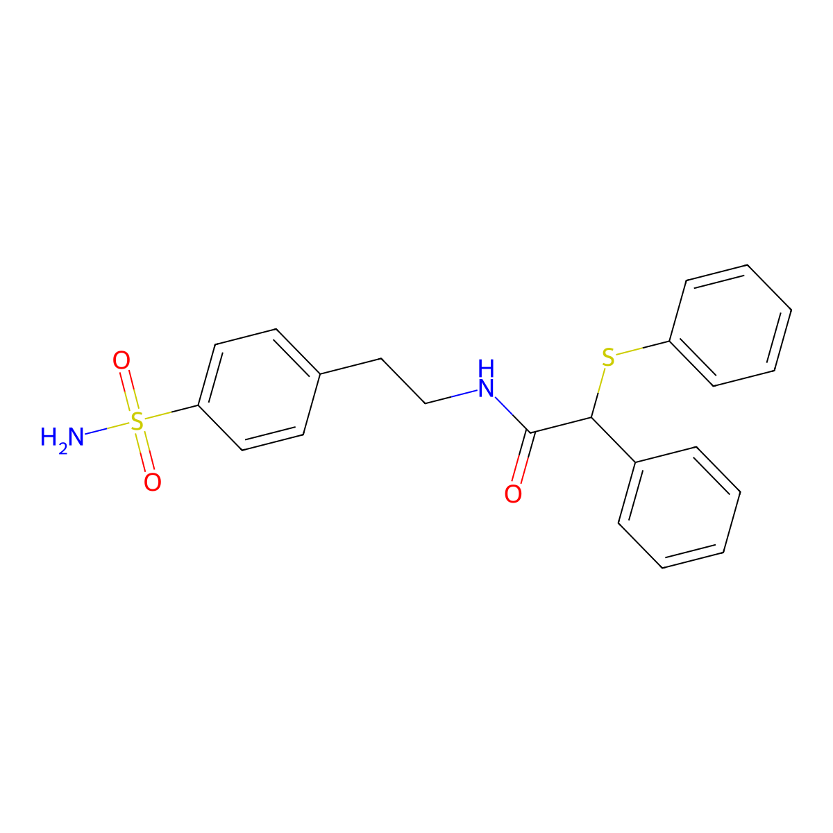 2-phenyl-2-phenylsulfanyl-N-[2-(4-sulfamoylphenyl)ethyl]acetamide molecular structure, CAS 349539-02-2