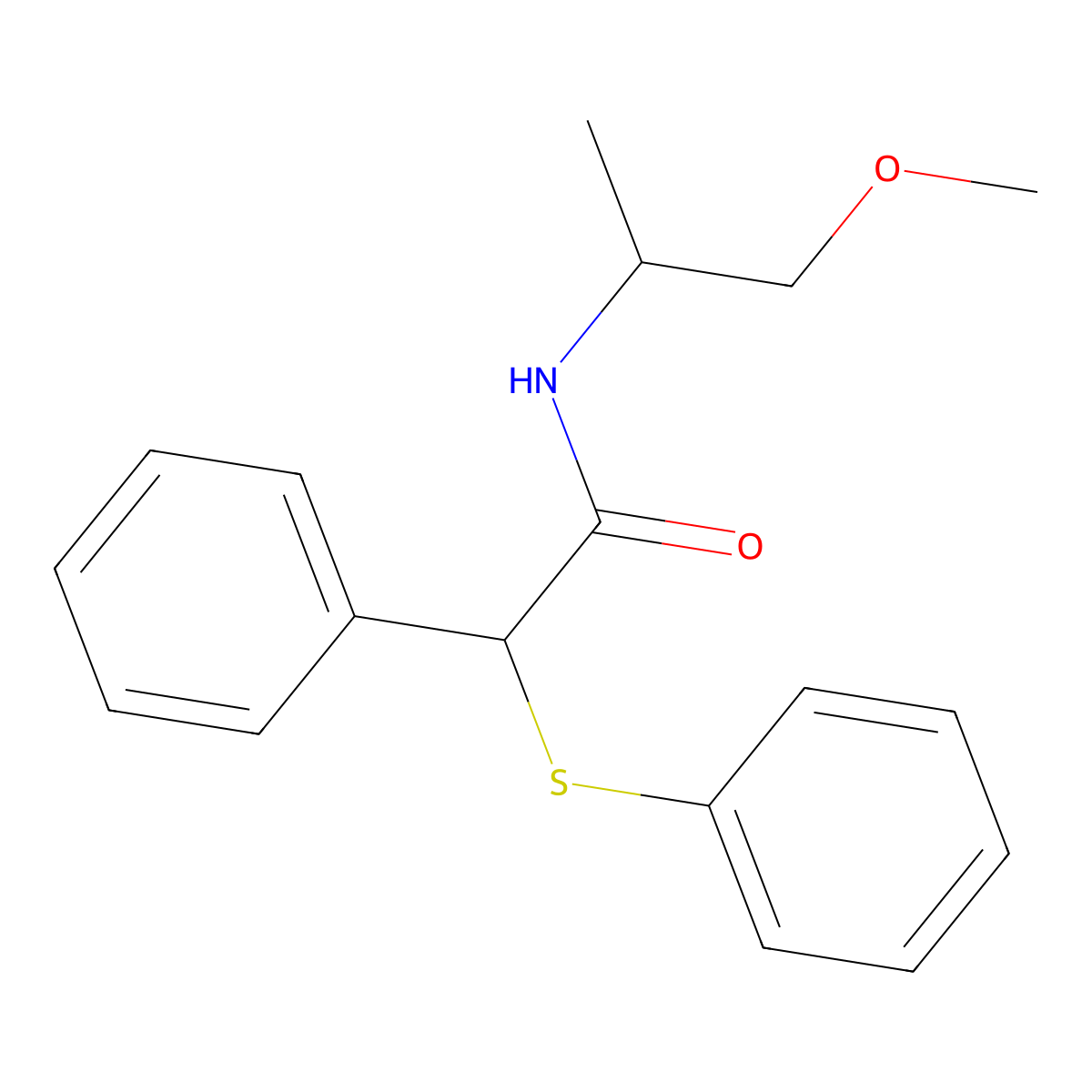 N-(1-methoxypropan-2-yl)-2-phenyl-2-phenylsulfanylacetamide molecular structure, CAS 349539-04-4