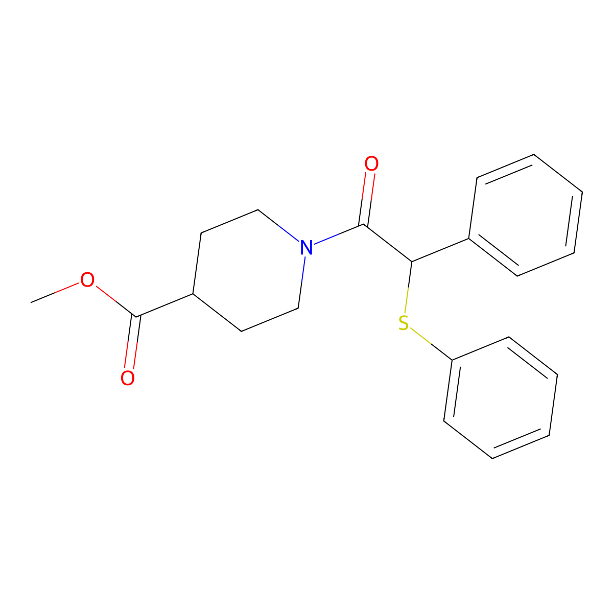 Methyl 1-[phenyl(phenylsulfanyl)acetyl]piperidine-4-carboxylate molecular structure, CAS 349539-12-4