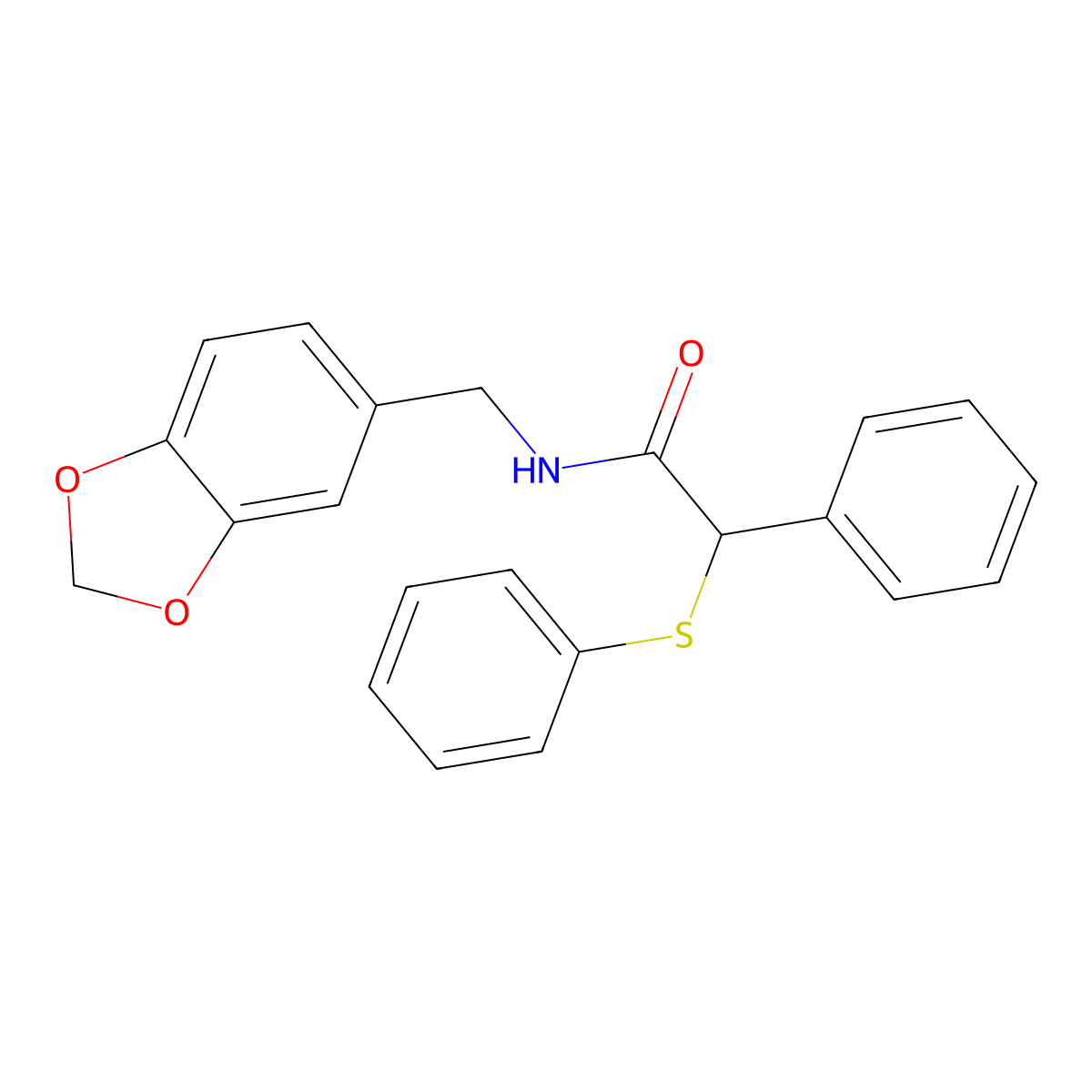 N-(1,3-benzodioxol-5-ylmethyl)-2-phenyl-2-(phenylsulfanyl)acetamide molecular structure, CAS 349539-13-5