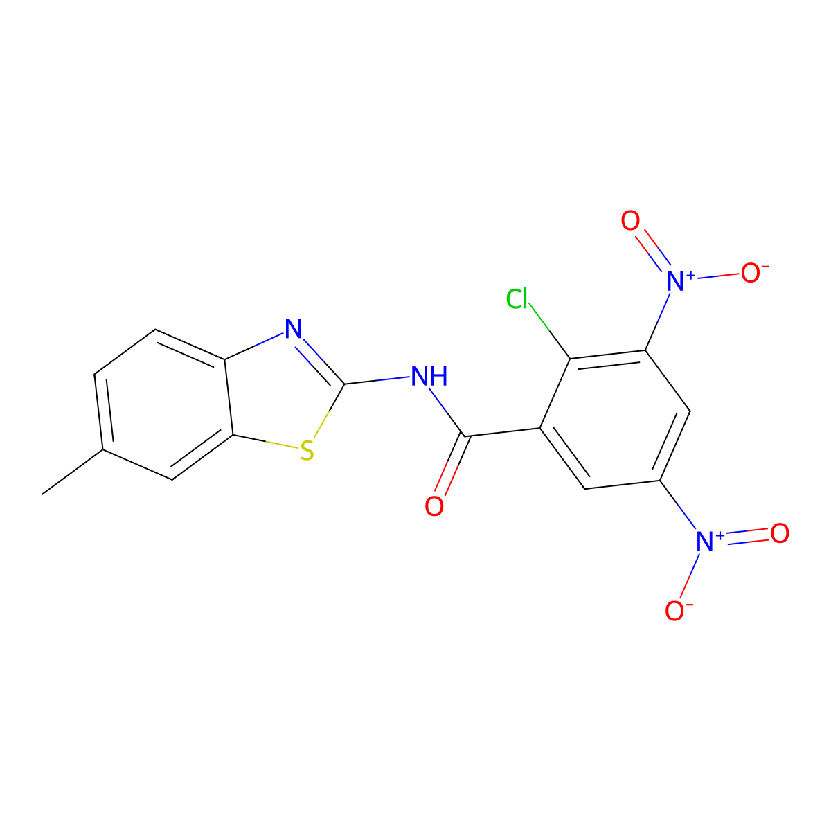 2-chloro-N-(6-methyl-1,3-benzothiazol-2-yl)-3,5-dinitrobenzamide molecular structure, CAS 349539-29-3