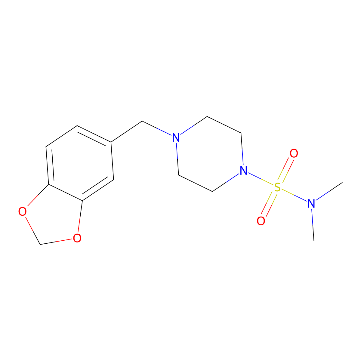 4-(1,3-benzodioxol-5-ylmethyl)-N,N-dimethylpiperazine-1-sulfonamide molecular structure, CAS 349540-46-1