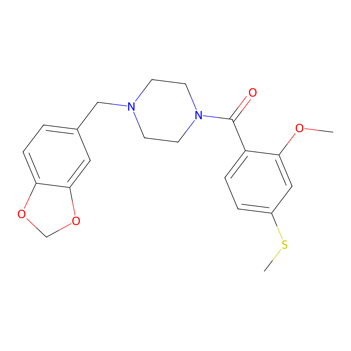 [4-(1,3-Benzodioxol-5-ylmethyl)piperazin-1-yl]-(2-methoxy-4-methylsulfanylphenyl)methanone molecular structure, CAS 349540-87-0