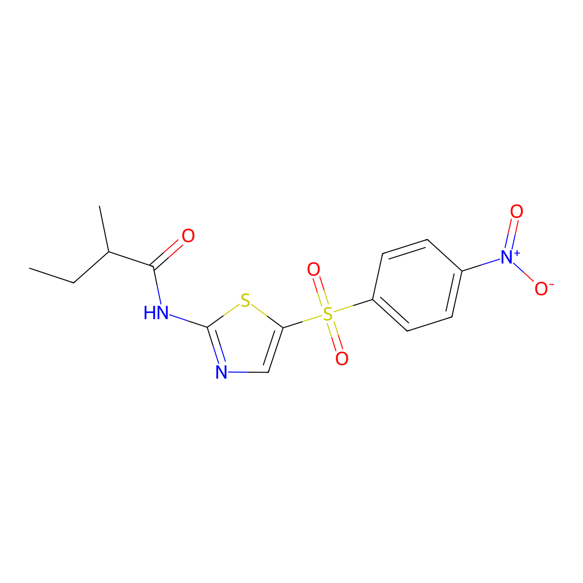 2-methyl-N-[5-(4-nitrophenyl)sulfonyl-1,3-thiazol-2-yl]butanamide molecular structure, CAS 349541-10-2