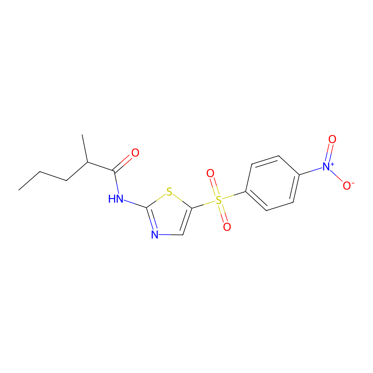 2-methyl-N-{5-[(4-nitrophenyl)sulfonyl]-1,3-thiazol-2-yl}pentanamide molecular structure, CAS 349541-97-5
