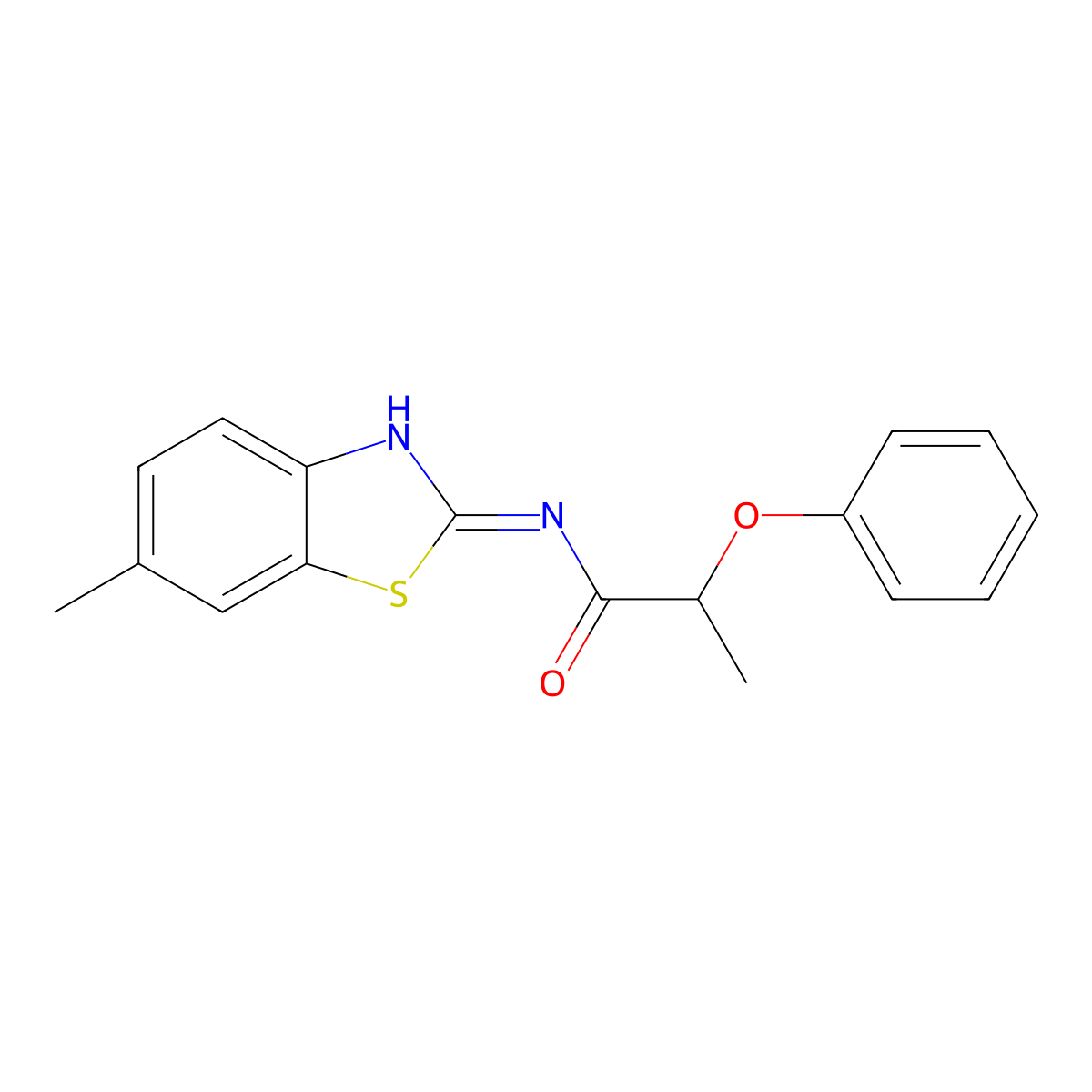 N-(6-methyl-1,3-benzothiazol-2-yl)-2-phenoxypropanamide molecular structure, CAS 349542-16-1