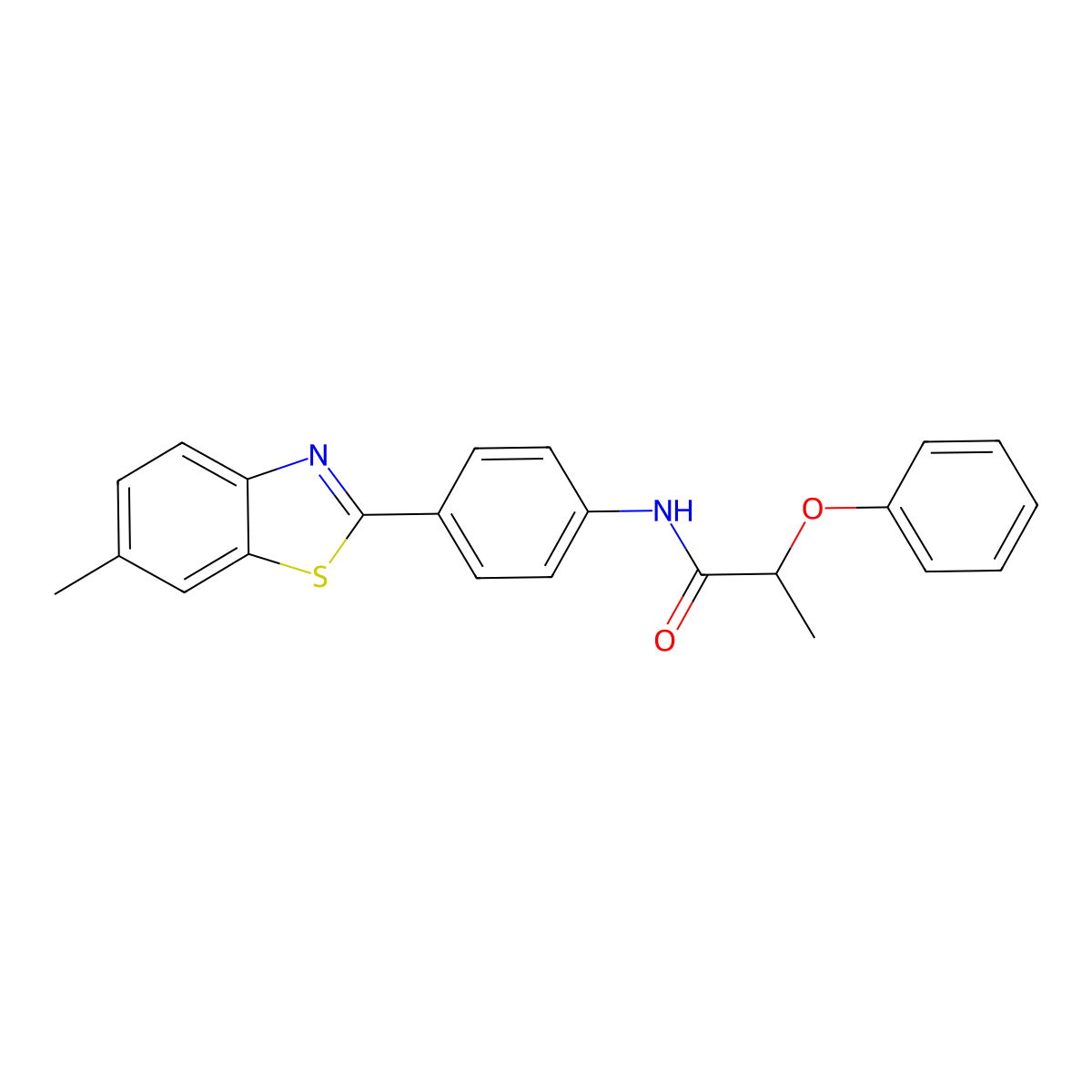 N-[4-(6-methyl-1,3-benzothiazol-2-yl)phenyl]-2-phenoxypropanamide molecular structure, CAS 349542-27-4