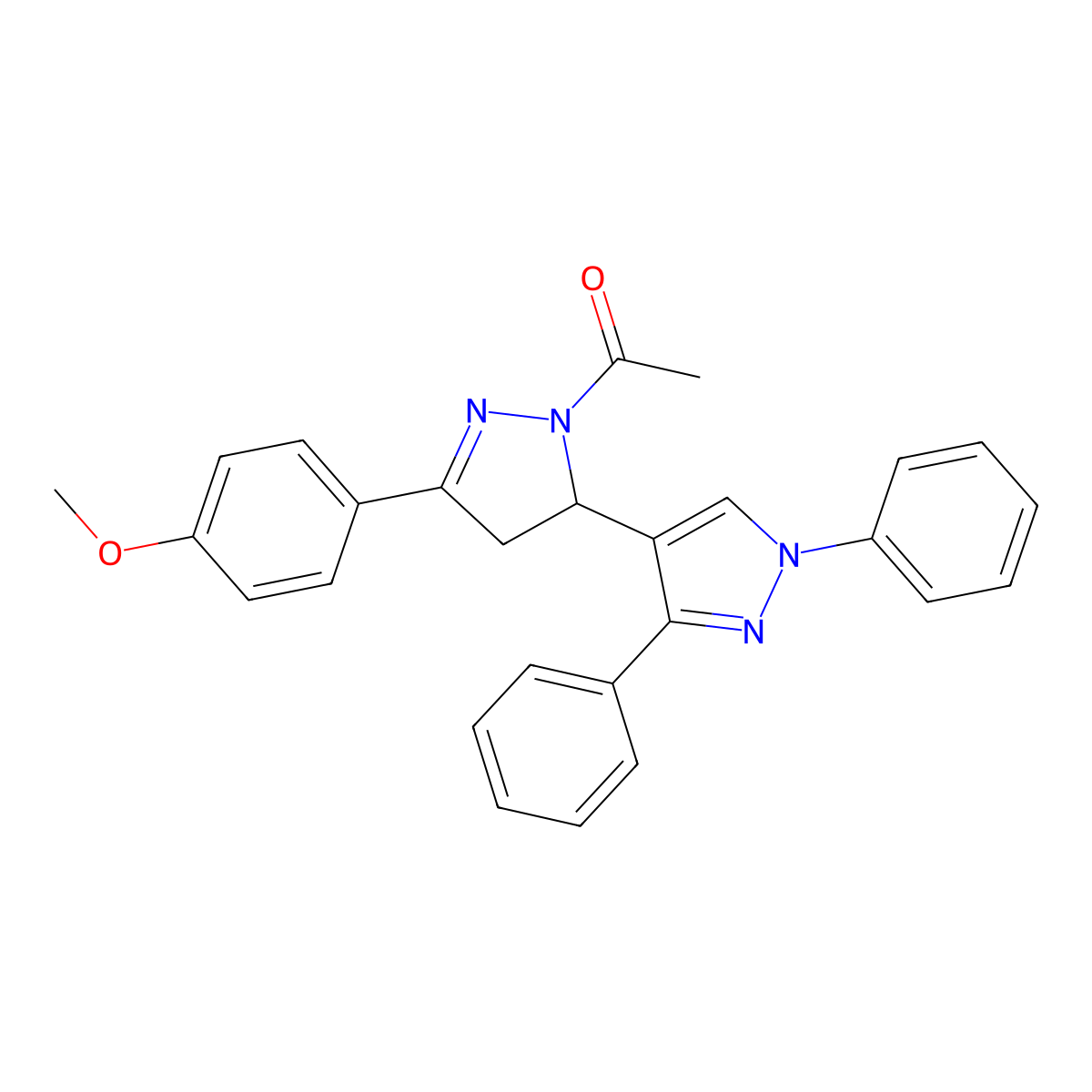 1-[3-(1,3-Diphenylpyrazol-4-yl)-5-(4-methoxyphenyl)-3,4-dihydropyrazol-2-yl]ethanone molecular structure, CAS 349549-18-4