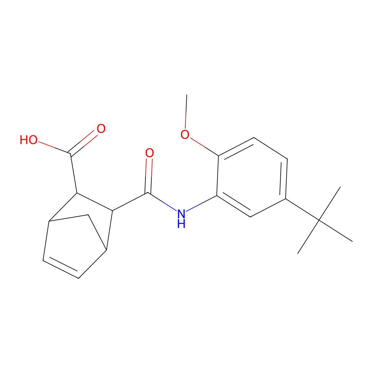 3-[(5-Tert-butyl-2-methoxyphenyl)carbamoyl]bicyclo[2.2.1]hept-5-ene-2-carboxylic acid molecular structure, CAS 349549-24-2