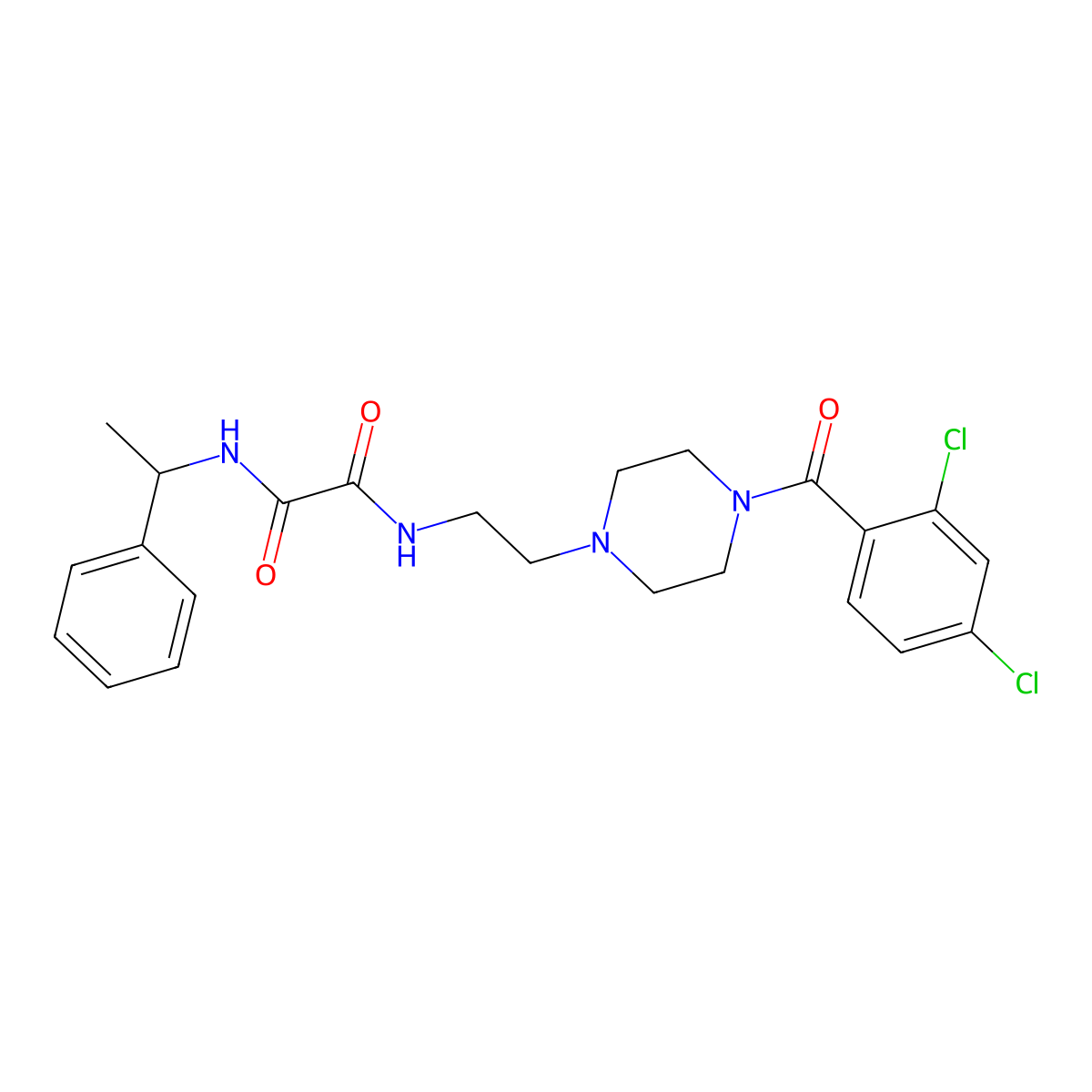 N-[2-[4-(2,4-dichlorobenzoyl)piperazin-1-yl]ethyl]-N'-(1-phenylethyl)oxamide molecular structure, CAS 349555-02-8
