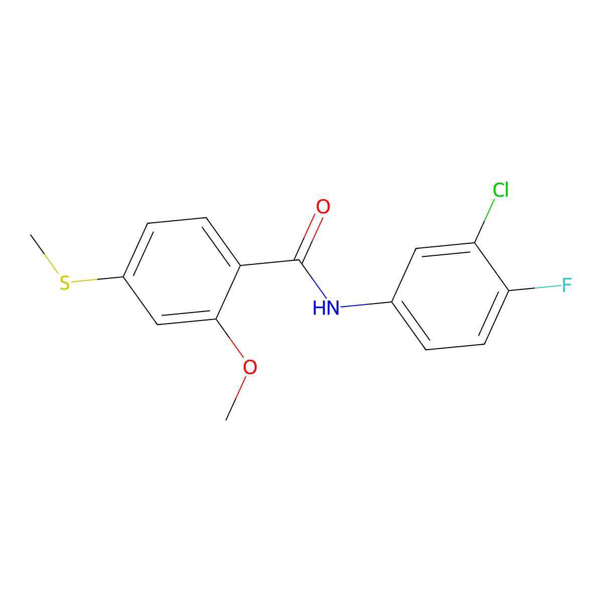 N-(3-chloro-4-fluorophenyl)-2-methoxy-4-(methylsulfanyl)benzamide molecular structure, CAS 349575-12-8
