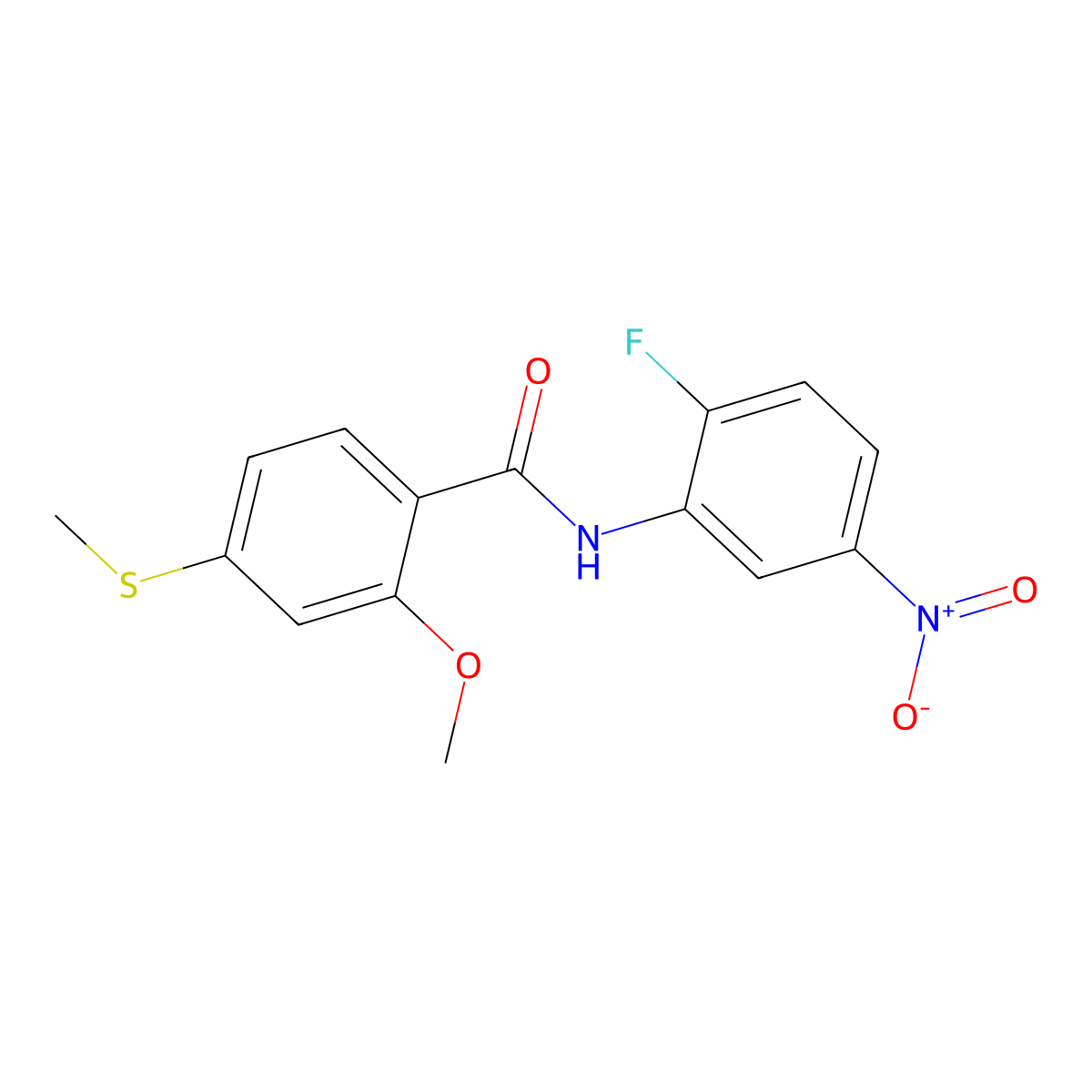 N-(2-fluoro-5-nitrophenyl)-2-methoxy-4-methylsulfanylbenzamide molecular structure, CAS 349575-36-6